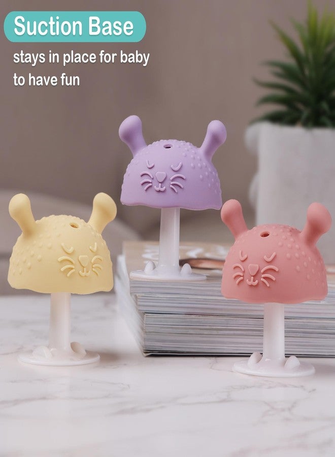 BumbleBee Silicone Teething Toys Set 3M+, BPA-Free & Easy to Grip Baby Teether with Suction Base, Infant Teething Relief Toy - 3PCS (Pink+Purple+Yellow) - Image 4